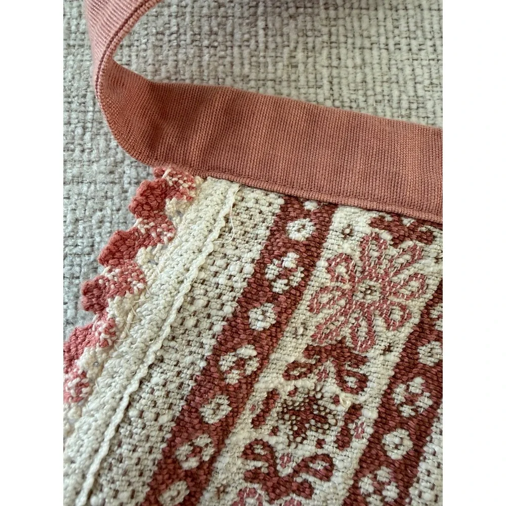 Vintage Kolf Austria Apron Linen Cotton Crochet Trim One Size Pink White